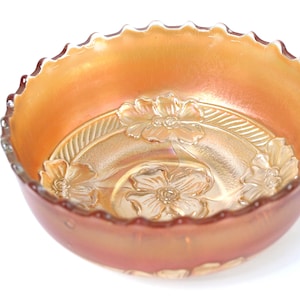 Antique Dugan Marigold Carnival Glass Apple Blossoms Pattern Round Berry Bowl