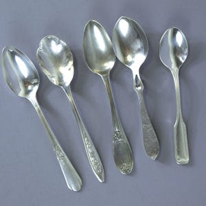Antieke verzilverde lepelcollectie, circa 1800-1930 - 5 lepels inbegrepen - Jambestek, kruidenlepel, theelepels - VG-staat