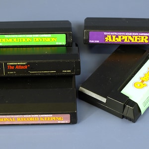 Vintage Texas Instruments T1/99A Computer Gaming System Cartridge Video Games 1983 Parker Brothers Q*Bert, Alpiner, The Attack and More