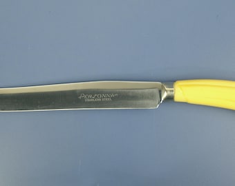 Vintage Personna Stainless Steel Carving Knife with Yellow Bakelite handle, circa 1940-1950 | Bakelite Flatware