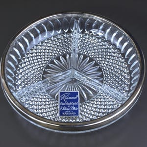 Vintage Raimond Hand Made Crystal and Silver Plate 3 Section / Divided Relish Serving Dish – Made in England