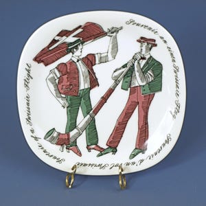 Rare Vintage SwissAir Souvenir Porcelain Plate Illustration by Artist Kurt Wirth - Suisse Porzellanfabrik Langenthal - 6&quot; Plate Great Cond