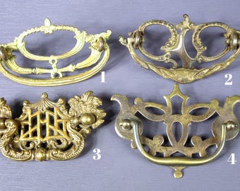 Antique Victorian Drop Handle Furniture Drawer Pulls / Cabinet Knobs - Ornate Solid Brass Restoration Hardware - Sold Separately