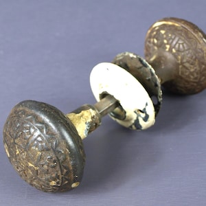 Antique Victorian Door Knob Set, Circa 1890's - Reclaimed Hardware - Good+ Aged Condition