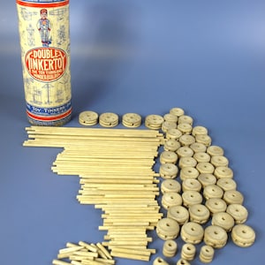 Vintage Double TinkerToy by The Toy Tinkers Inc 1920&#39;s - 130+ Piece Building Set Made in USA