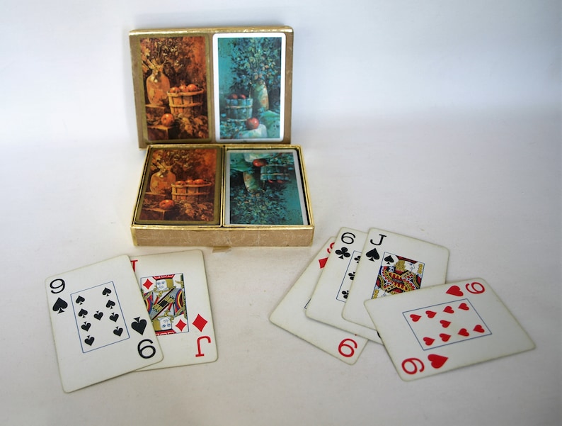 Vintage Congress Playing Cards Cel-U-Tone Finish \u2013 Country Still Life Theme \u2013 2 Decks \u2013 Complete