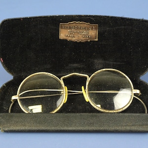Vintage Unbranded Metal Wire Rim Retro Eyeglasses, circa 1930-1940&#39;s - 105mm Glasses Spectacles w/ Original Case - Good+ condition