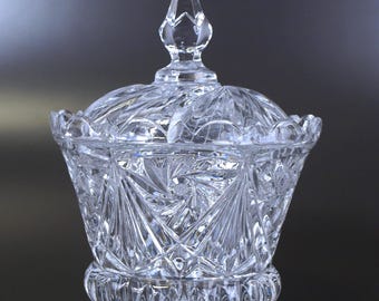 Vintage Large Cut Crystal Covered Candy Dish w/ Whirls & Fans