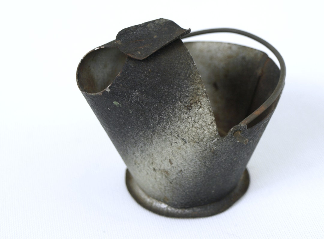 Vintage Metal Bucket Ashtray, 3.25 Tall Steel Pail or Coal Bucket Mid