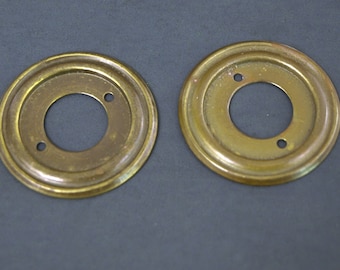 Vintage Cabinet and Drawer Knob Backplates, Set of 2 Brass Rosettes - Reclaimed Hardware in Good+ Condition