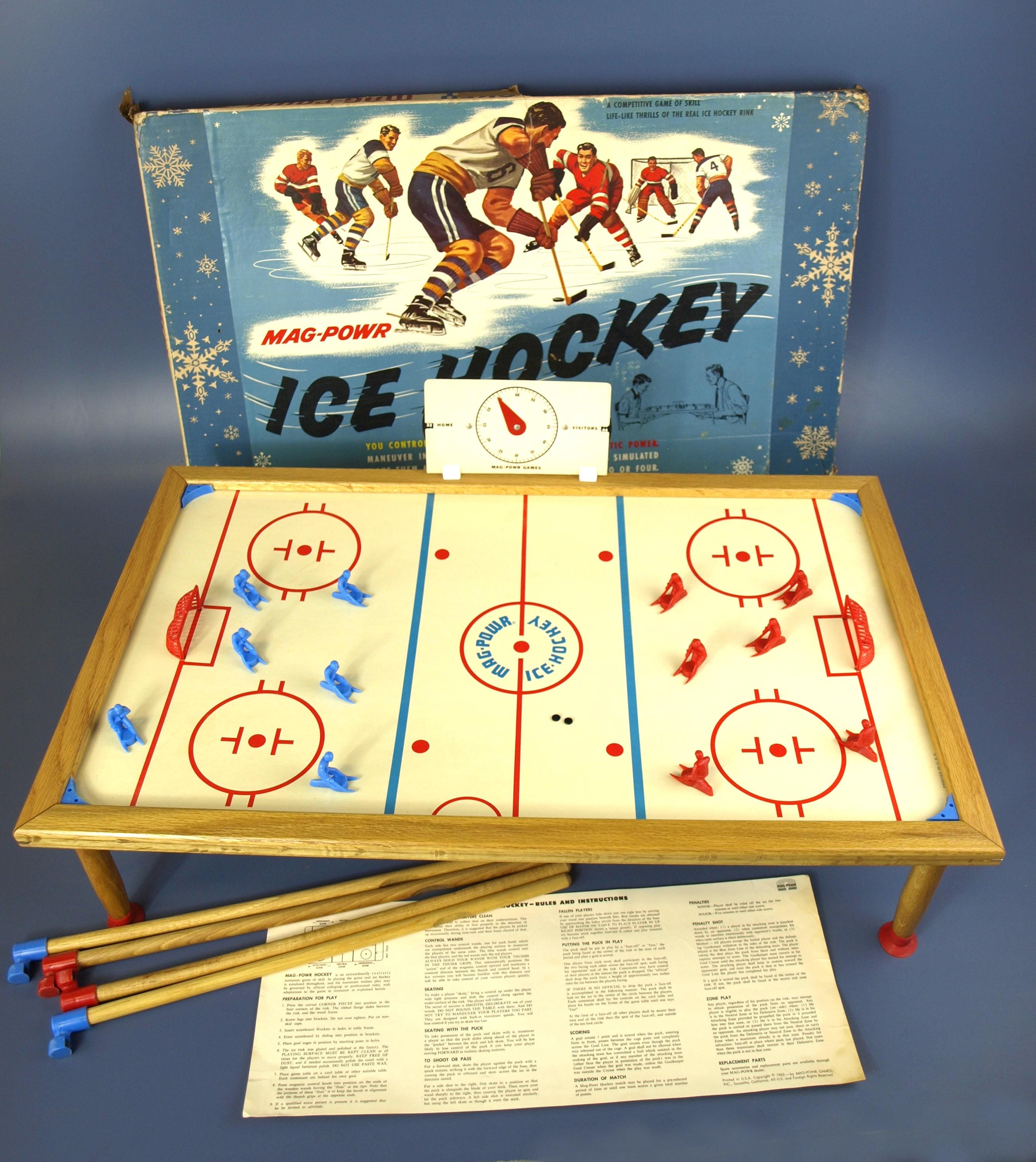 Rare Vintage Mag-Powr Ice Hockey Large Magnetic Board Game - Near Complete Game w/ Original Box - 27.25" - circa 1959 - Very Good Condition