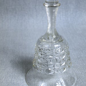 Vintage Large Clear Glass Bell with Ribbed Handle - Button and Bows Pattern - Possibly by Jeannette? - No Clapper