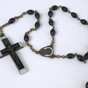 Vintage Black & Silvertone Rosary - Made in Italy - Complete, 20.5&quot; Long - Personal Spirituality and Prayer