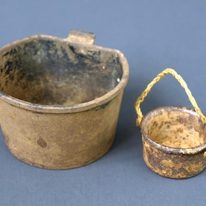Antique Miniature Cast Iron Cauldron and Flat Back Cauldron - Lot of 2 Mini Pots