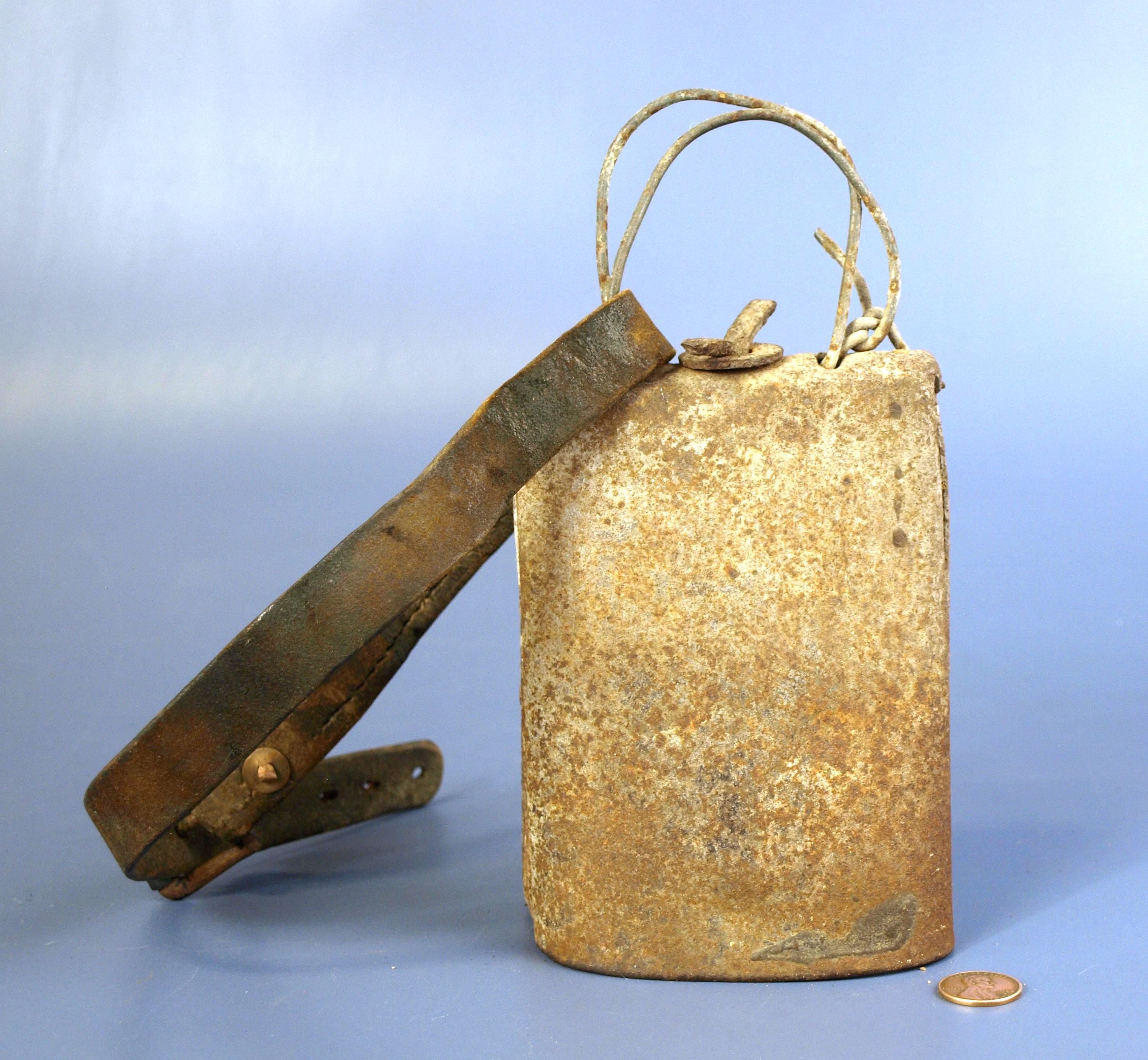 Vintage Rustic Cow Bell With Original Leather Strap (collar) and ...