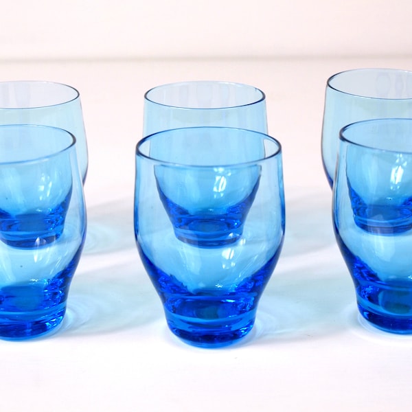 Vintage Italian Indigo Blue Shot Glasses - Set of 6 - Made in Italy - 2.75" Tall - 1.75" Wide - Great Condition