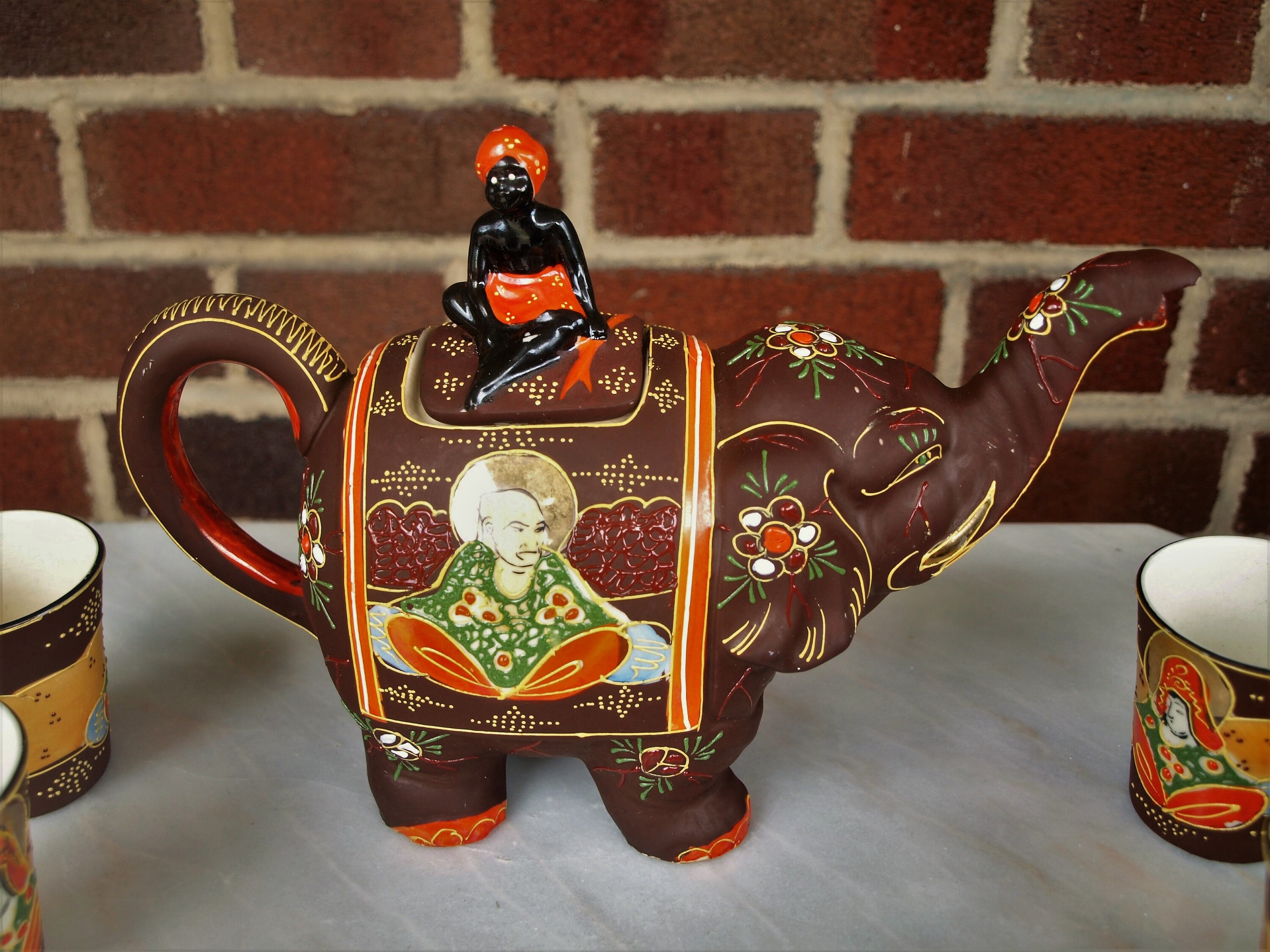 Vintage Ceramic Porcelain Hand Painted Elephant Figure Teapot Etsy