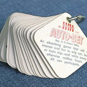 Vintage Mid Century BLOCKSHOP AUTO-BET Game, Circa 1950&#39;s - Road Trip Travelling Game - Miniature Card Game for Travelling with Kids