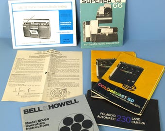 Vintage Owners Manuals Instructions- Kodak ColorBurst 50 Polaroid 230 Land Camera Superba Slide Projector Bell and Howell Projector and more