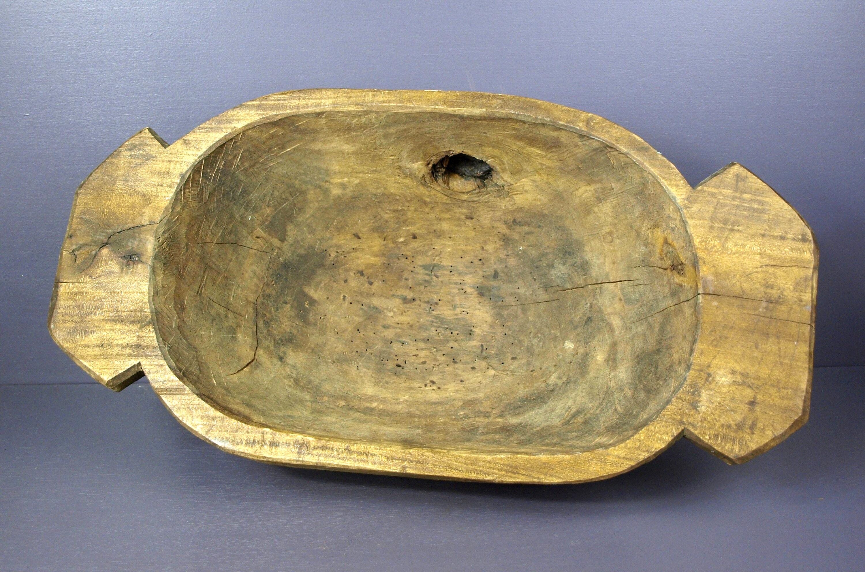Ciotola In Legno Di Paulonia Intagliata A Mano – Stile Vintage, Oblunga, Per Pane, Frutta O Centrotavola – 47x18x9 Cm