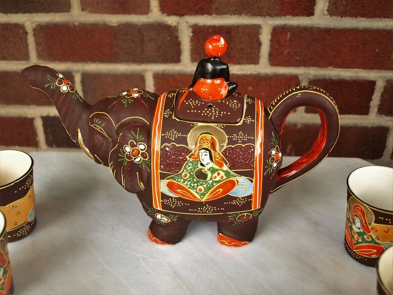 Vintage Ceramic Porcelain Hand Painted Elephant Figure Teapot Etsy