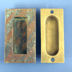 Antique Brass Flush Sliding Pocket Door Pulls / Window Sash Lot of 2