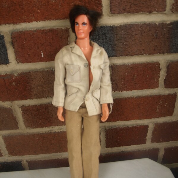 1968 Mattel Ken Doll Bendable Legs Dark Natural Looking Hair Blue Eyes with a Outback Safari Outfit