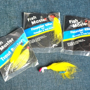 Fish Master Trout Buster y Flounder Killer para lenguado y trucha marina - juego de 4 señuelos - 3 en su embalaje original