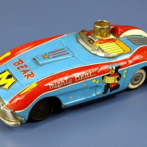 Vintage Mighty Bear Friction Car, circa 1950's – Made by Cragstan, Made in Japan - For Parts and/or Repair - Missing Bear Head; Body, Good+