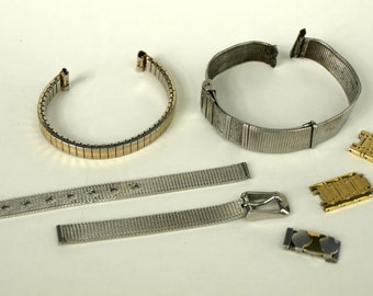 Vintage Lot of Metal Watch Bands and Links - Includes 3 Bands and 2 Link Parts - Repair Parts & Supply