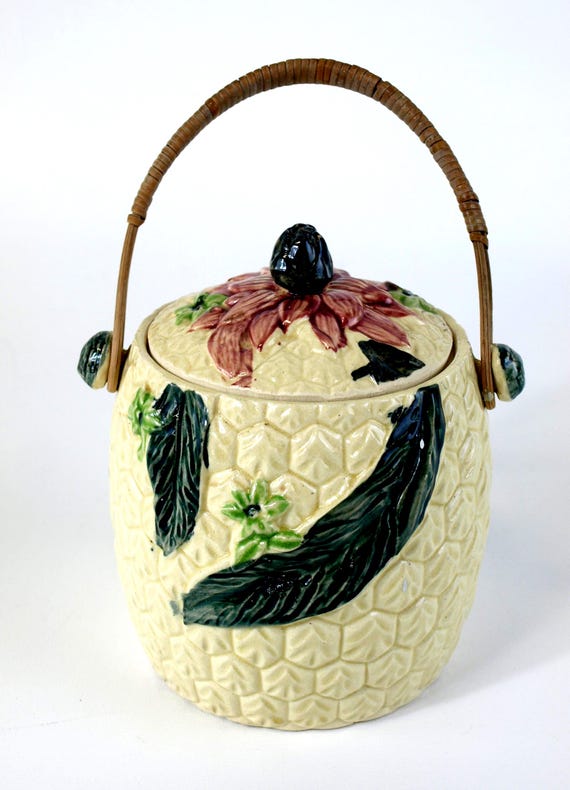 ビンテージ 1950年代 陶器製 クッキージャー 蓋付き・ビスケット保存用