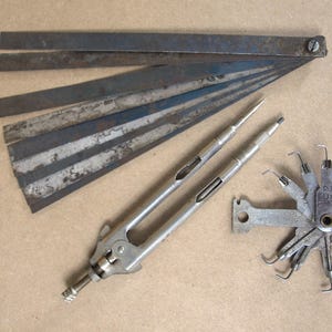 Vintage Spark Plug Adjusting Tool, Gap Point Gauge Set Adjustment Tool and Compass