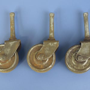 Antique Metal Caster Wheels with 1.5&quot; Wheel diameter, Set of 3 circa 1800&#39;s in Good Plus condition with moderate natural patina