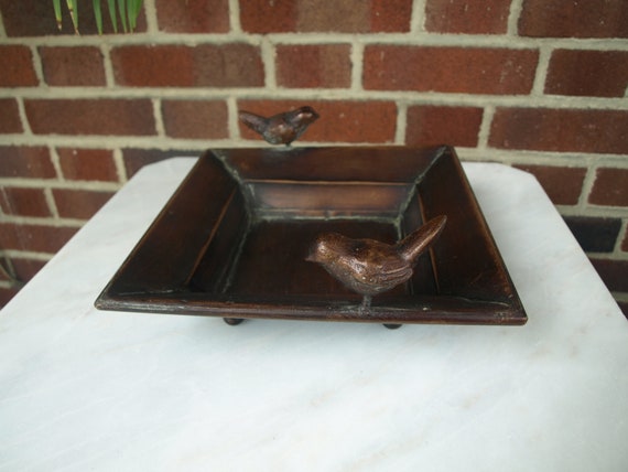 Tabletop Bird Feeder Bronze Finish Square Tin Serving Planter Etsy