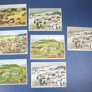 Cartões de felicitações em branco da vovó Moses vintage 5x7 Lote de 7 por volta de 1950 Em muito bom estado