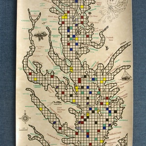 Chesalace Challenge 1986 Waterway Games by William R. Miles Vinyl Spiel Brett Karte - 35.5 x 16 Zoll - Marine Segeln Navigations Spiel