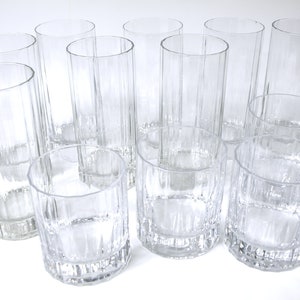 Clear Glass Multi-Faceted Tumbler Drinking / High Ball & Old Fashioned Glasses w Weighted Bottoms Duquesne Club by JUDEL- 8 Large / 4 Small