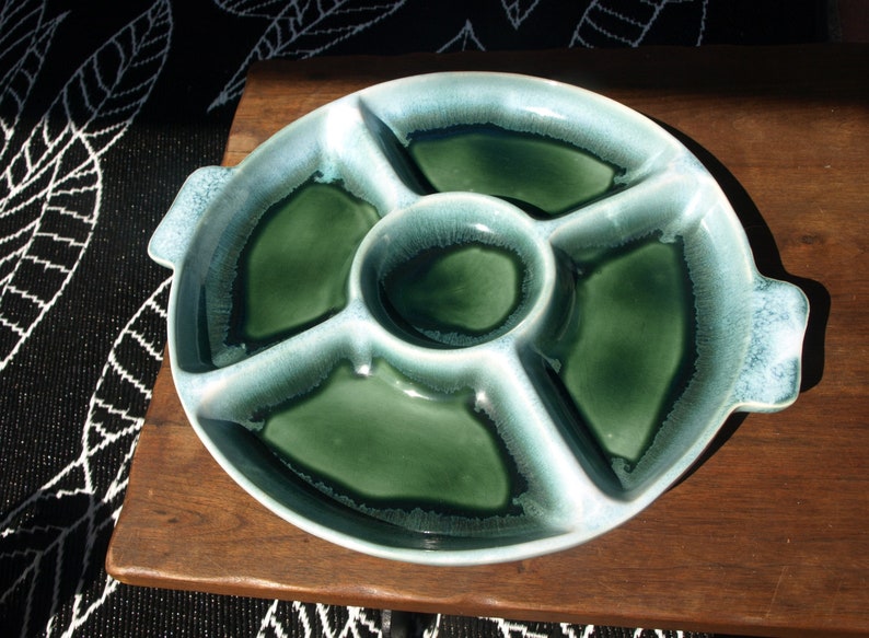 Very Rare Early Pfaltzgraff Green Drip Glaze Lazy Susan Platter Plate circa 1920 \u2013 Keystone Symbol with Large P mark