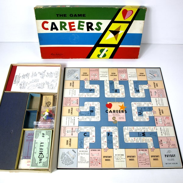 Vintage The Game Careers by The Parker Brothers - Circa 1958 -  Good+ Playable Condition - Missing Dice