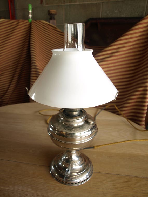 Vintage 1872 Nickel Plated Oil Lamp Converted Into A Electric