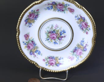 Platillo de porcelana vintage Castleton Rose de Castleton para taza Demitasse - Repuesto individual - 4.75" - Descontinuado entre 1940 y 1972 - Excelente estado