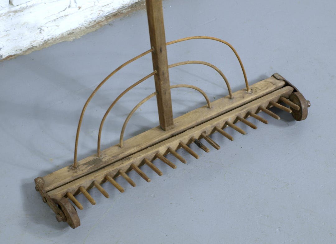 Antique Handmade Hay Rake W/ Steel Wheels & Pivoting Rake Comb Assembly ...