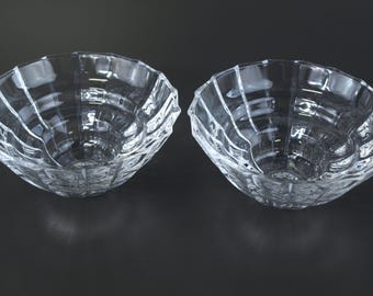 Vintage Lead Crystal Votive Candle Holders Set of 2 | 4.5" Wide Flat Bottom Tea Light Cups | Heavy Glass