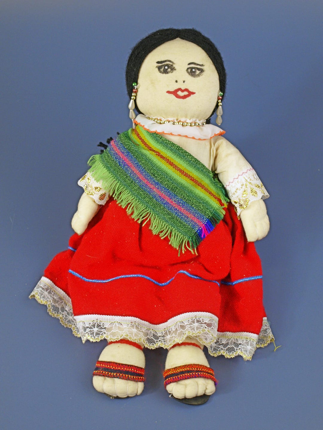 Vintage Handmade Latin American Art Doll, Cloth W/ Hand Painted Facial ...