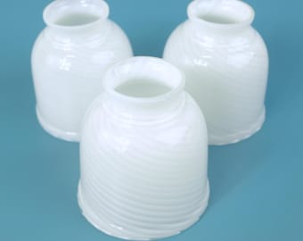 Vintage White Milk Glass Swirl Lamp Shades, Set of 3 | 2" Fitter; Replacement Globes for Fans, Chandeliers, Vanities | Mid Century Lighting