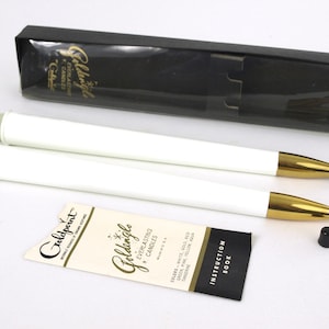 Vintage Mid Century Goldenglo Everlasting Candles, Goldpoint Industries - White w/ Gold Tips in Original Box w/ Instructions - Circa 1950's