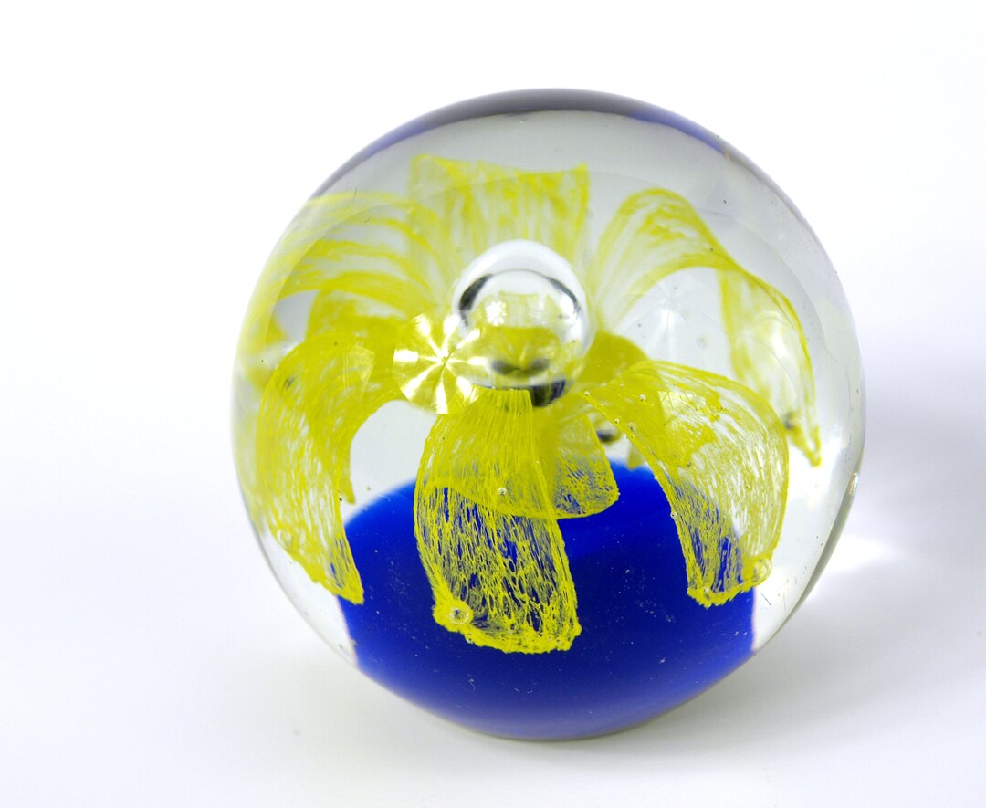 Vintage Artisan Worked Glass Paperweight Art Glass Blue Etsy