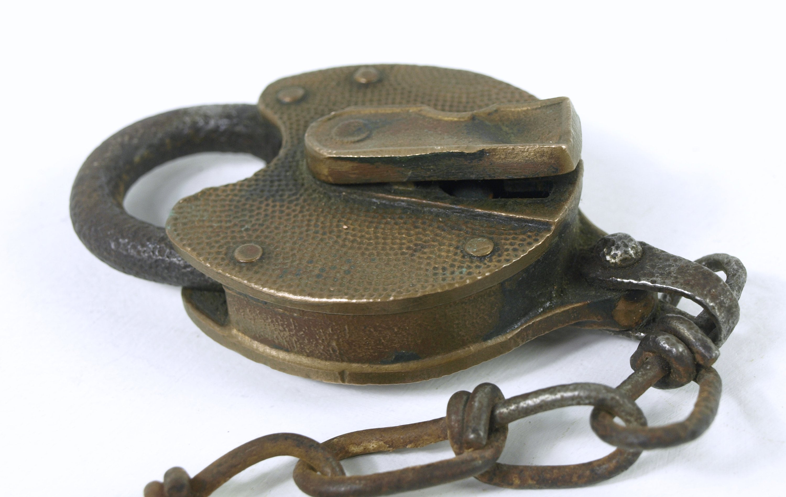 Antique Yale Large Brass and Iron Padlock With Shackle Chain