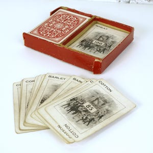 Jogo de cartas PIT antigo da Parker Brothers, por volta de 1904 - Caixa original (sem tampa) com instruções originais - Todas as cartas presentes - Condição razoável+