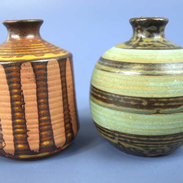 Vintage Rainbow Products Inc Small Ceramic Bud Vases Made in Japan aka Japanese Retro Mod MCM Pottery - Set of 2